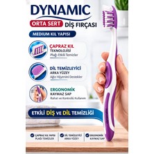 Renas Store Dynamic Orta Sert Diş Fırçası Medium Çapraz Kıl Yapılı Dil Temizleyicili Ergonomik Diş Fırçası 1 Ad