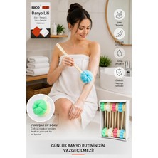 BURADABULDUN Saplı Banyo Lifi ve Duş Fırçası Çift Taraflı Uzun Saplı Banyo Kesesi 38 cm