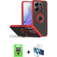 Marsilyan™- Redmi Note 13 Pro 4g Kılıf Yörünge Çizgi - Siyah 3D Antistatik Cam Ekran Koruyucu + Raze Metal Kamera Lens - Gs