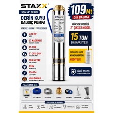 Staxx Power 4sdm8/17 3hp Derin Kuyu Dalgıç Pompa Seti 109 Metre Dik Basma 15 Ton Su Kapasiteli 2'' Çıkışlı 220V