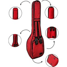 Erga Müzik Bağlama Çantası 1900 Denye Kırmızı Su Geçirmez Pedli Soft Case Uzun Sap  Saz Kılıfı