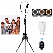 Raylax Adaptörlü Bluetooth Kumandalı 10 Inç Ring Light Youtuber Tiktok Çekim Makyaj Işığı 2.1 mt Tripod