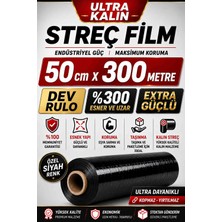 Optimex Siyah Palet Streç Film 50 cm x 300 Metre Dev Rulo Kalın Extra Güçlü Eşya Sarma Taşıma Ambalaj Streci