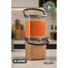 Stile Cucina Mega Boy 2'li Kare Un Bakliyat Kabı 6 Litre - Kulplu Deterjanlık Saklama Kutusu Antrasit