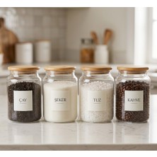 Öz-Home 4'lü Vakumlu Bambu Kapaklı Cam Saklama/düzenleme Kavanozu 800 ml
