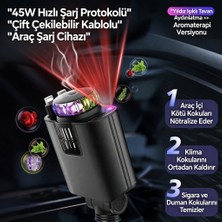 Sezy 5in1 Araç Çakmaklığı PD Hızlı Araç Şarj Cihazı Kendinden Kablolu RGB Yıldız Işık Saçan Araç Kokusu Aroma Difüzör Özellikli + 3 Adet Esans Hediyeli