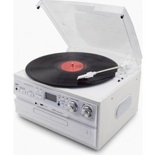Sezy Ahşap Plak Çalar Bluetooth Kumandalı Cdli Usb FM Radyo Pikap