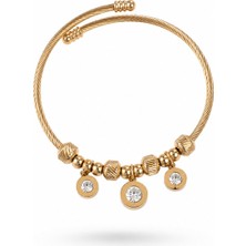 Serelya 316L Çelik Gold Renk Zirkon Taşlı Model Charm Bileklik