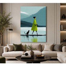 Othello Art Adın ve Siyah Kedi Kanvas Tablo – Modern Minimalist Soyut Duvar Dekoru, Salon ve Ofis Tablosu