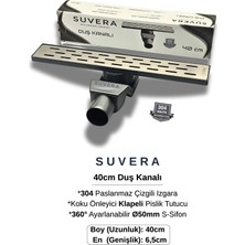 Suvera 40CM Paslanmaz Izgaralı Koku Önleyici Klapeli Duş Kanalı Takımı – Ø50 mm S-Sifon