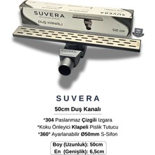Suvera 50CM Paslanmaz Izgaralı Koku Önleyici Klapeli Duş Kanalı Takımı – Ø50 mm S-Sifon