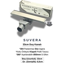 Suvera 33 cm Paslanmaz Izgaralı Koku Önleyici Klapeli Duş Kanalı Takımı – Ø50 mm S-Sifon