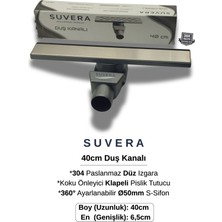 Suvera 40CM Paslanmaz Izgaralı Koku Önleyici Klapeli Duş Kanalı Takımı – Ø50 mm S-Sifon