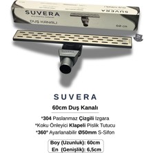 Suvera 60CM Paslanmaz Izgaralı Koku Önleyici Klapeli Duş Kanalı Takımı – Ø50 mm S-Sifon