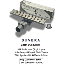 Suvera 33 cm Paslanmaz Izgaralı Koku Önleyici Klapeli Duş Kanalı Takımı – Ø50 mm S-Sifon