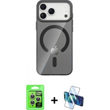 Pileli Store Pilelistore™ iPhone 17 Pro Kılıf Pusula Form Özel Seri - Siyah 3D Antistatik Cam Ekran Koruyucu + Raze Metal Kamera Lens - Gs