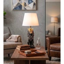 Mirsa Global Modern Aslan Kral Büst Abajur Siyah Gold Heykel  – Beyaz Şapka Dekoratif Masa Lambası, Şık Salon & Yatak Odası Aydınlatma