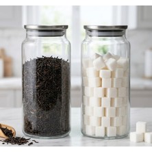 Öz-Home 2'li Vakumlu Metal Kapaklı Cam Saklama/düzenleme Kavanozu 1300 ml