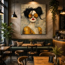 Othello Art Modern Kadın Portre Kanvas Tablo – Gold Gözlüklü Pop Art Duvar Dekoru, Salon ve Ofis Tablosu