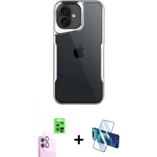 Pileli Store Pilelistore™ iPhone 16 Plus Kılıf Akış Çizgi Koleksiyonu - Siyah 3D Antistatik Seramik Nano Ekran Koruyucu + Raze Metal Kamera Lens - Pe