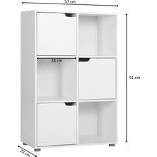 Hernest 6 Bölmeli Kapaklı Çok Amaçlı Dolap Kitaplık Beyaz Ahşap Düzenleyici Raf Ünitesi 57X29X91 cm