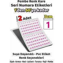 Sb Store 1'den 50'ye Kadar Kare Seri Numara Etiketleri - 3cm - Pembe Renk - Toplam 2 Adet
