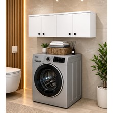 Nenu Nova Çamaşır Makinesi Üstü Dolap 4 Kapaklı Banyo Dolabı Duvar Raflı Çok Amaçlı Düzenleyici Beyaz