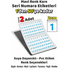Sb Store 1'den 50'ye Kadar Kare Seri Numara Etiketleri - 2cm - Mavi Renk - Toplam 2 Adet