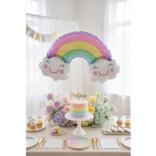 Partixa Gülümseyen Gökkuşağı Bulut Folyo Balon 81 cm – Baby Shower, Doğum Günü ve Pastel Parti Dekoru