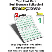 Sb Store 1'den 50'ye Kadar Kare Seri Numara Etiketleri - 1cm - Yeşil Renk - Toplam 2 Adet