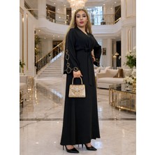 Yeşil Moda Kadın Taş Işlemeli Şal Detaylı Abaya Takım
