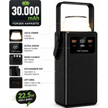 Raylax Powerbank 30000MAH Işıklı Hızlı Şarjlı 22.5W Dahili Kablolu 2x USB Outdoor Taşınabilir