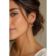 Sacce Scarves & Accessories Minimal Ay Yıldız Charm Küpe – Zirkon Taşlı Asimetrik Halka Küpe (9 Mm)