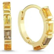 9YirmiBeş 925 Ayar Gümüş 14K Gold Kaplama Amber Baget Taşlı Halka Küpe