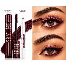 Seçkin Bordo Maskara & Bordo Eyeliner Seti – Yoğun Renkli Waterproof Göz Makyajı Seti