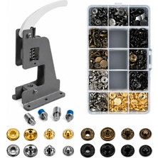 Hodbehod Portatif Küçük Tulumba El Presi – 120 Adet 12,5 mm Karışık Metal Çıt Çıt Delme ve Çakım Seti