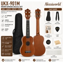 Urfakent Kahverengi Soprano Ukulele Seti (Askı + Çanta + Metot + Pena)