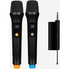 Sezy Çiftli Kablosuz Karaoke Mikrofon Sistemi – Dijital Ekranlı, Gecikmesiz Ses Aktarımı, Şarjlı Alıcı ile Pratik