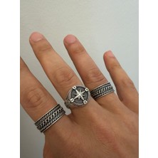 Aida Jewelss 925 Ayar Gümüş  Kaplama 3lü   Işçilikli Tasarım Yüzük Ayarlanabilir Ölçü