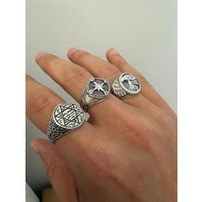 Aida Jewelss 925 Ayar Gümüş  Kaplama 3lü   Işçilikli Tasarım Yüzük Ayarlanabilir Ölçü