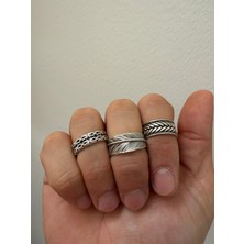 Aida Jewelss 925 Ayar Gümüş  Kaplama 3lü   Işçilikli Tasarım Yüzük Ayarlanabilir Ölçü