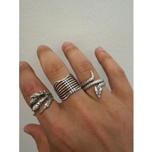 Aida Jewelss 925 Ayar Gümüş  Kaplama 3lü   Işçilikli Tasarım Yüzük Ayarlanabilir Ölçü