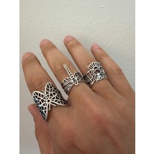 Aida Jewelss 925 Ayar Gümüş  Kaplama 3lü   Işçilikli Tasarım Yüzük Ayarlanabilir Ölçü