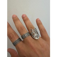 Aida Jewelss 925 Ayar Gümüş  Kaplama 3lü   Işçilikli Tasarım Yüzük Ayarlanabilir Ölçü