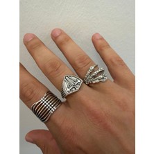 Aida Jewelss 925 Ayar Gümüş  Kaplama 3lü   Işçilikli Tasarım Yüzük Ayarlanabilir Ölçü