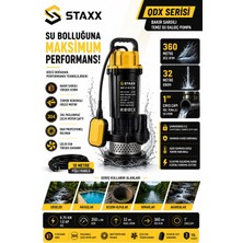 Staxx Power 1 Hp Dalgıç Su Pompası 36 Metre Dik Basma Oto Şamandıralı 10 mt Kablolu Temiz Su Motoru 360MT Yatay