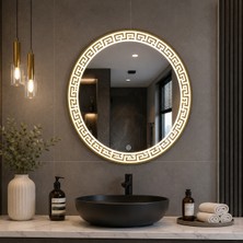 Redpool24 60 cm LED Yuvarlak Ayna | Greek Desenli Dekoratif Işıklı Banyo Aynası | Alüminyum Kasa Modern Ayna