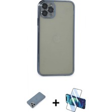 Pileli Store Pilelistore™ iPhone 11 Pro Max Kılıf Vadi Minimal - Siyah 3D Antistatik Cam Ekran Koruyucu + Metal Kamera Lens Koruma Cam - Gs