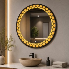Redpool24 Gold Petek Premium LED Ayna | 60 cm Yuvarlak LED Ayna | Dekoratif Işıklı Banyo Aynası | Alüminyum Kasa Modern Ayna