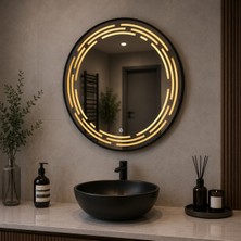 Redpool24 Gold Spiral Premium LED Ayna | 60 cm Yuvarlak LED Ayna | Dekoratif Işıklı Banyo Aynası | Alüminyum Kasa Modern Ayna